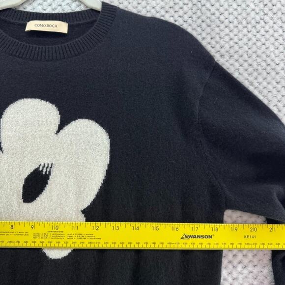 COMO BOCA Sweater Womens S Black Flower Cashmere Rib Crew Neck Long Sleeve - Picture 8 of 10